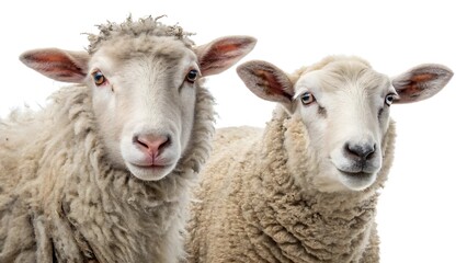 Set of sheep portraits on transparent background. Domestic and wild animal concept.