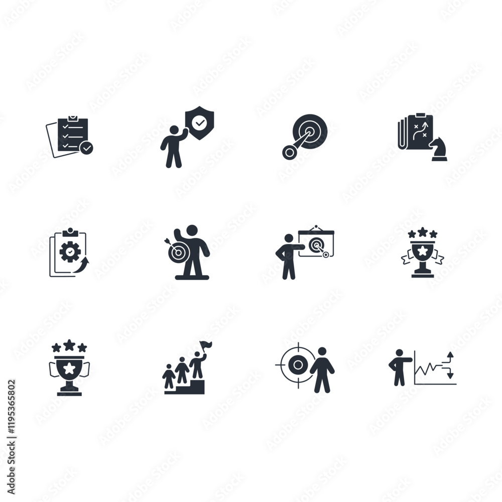Poster success icon set.vector.editable stroke.linear style sign for use web design,logo.symbol illustratio