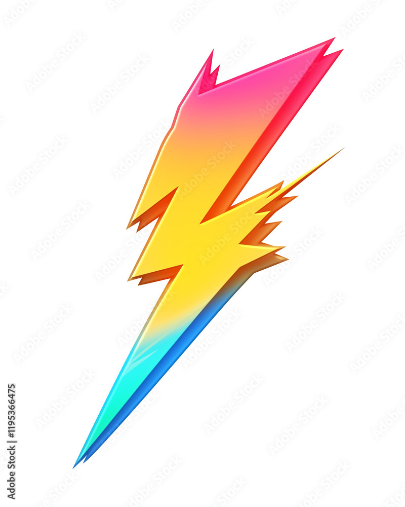 Poster vibrant lightning bolt in rainbow gradient with transparent edges, showcasing dynamic and colorful design