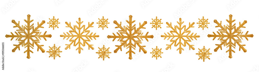 Aufkleber Golden snowflakes arranged in festive pattern on transparency background, creating cheerful and elegant holiday atmosphere. Perfect for seasonal decorations and winter themed designs