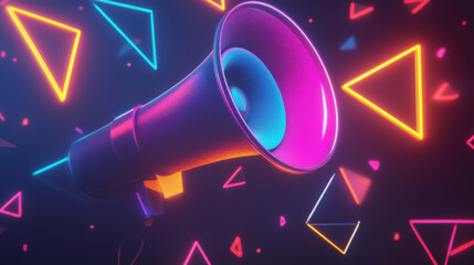 Glowing loudspeaker with vibrant geometric shapes in neon colors