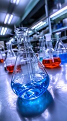 Lab Science  Beaker  Chemistry  Research  Experiment  Flask  Liquid  Blue  Glassware  Scie