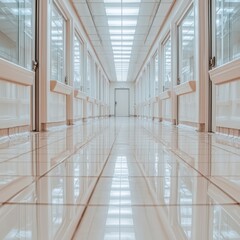 Obraz premium Clean Modern Hospital Corridor Bright Interior Healthcare Hallway