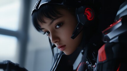 Intriguing Cyber Woman in Futuristic Armor