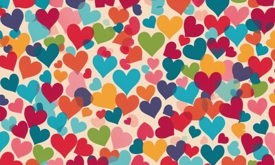 Colorful hearts pattern creating a vibrant backdrop for events, celebrations, or digital designs. Valentine’s Day, date, engagement, love, wedding, background