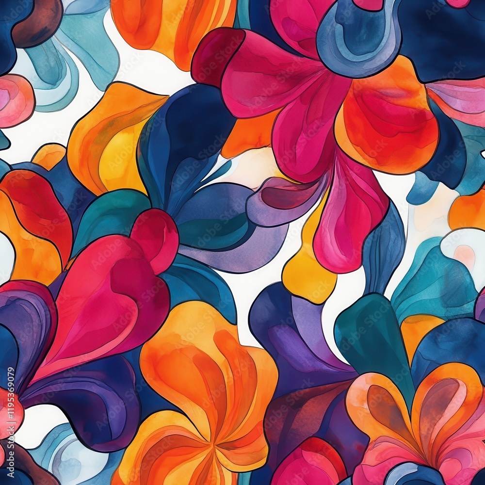 Poster colorful dynamic doodle watercolor flowers creating a vibrant pattern ideal for art and decor projec