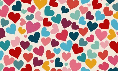Colorful heart patterns create a festive and cheerful atmosphere for celebrations and events in vibrant colors. Valentine’s Day, date, engagement, love, wedding, background