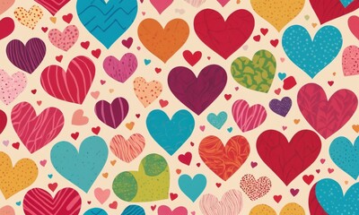 Colorful heart shapes create a vibrant pattern perfect for celebrations and artistic designs. Valentine’s Day, date, engagement, love, wedding, background