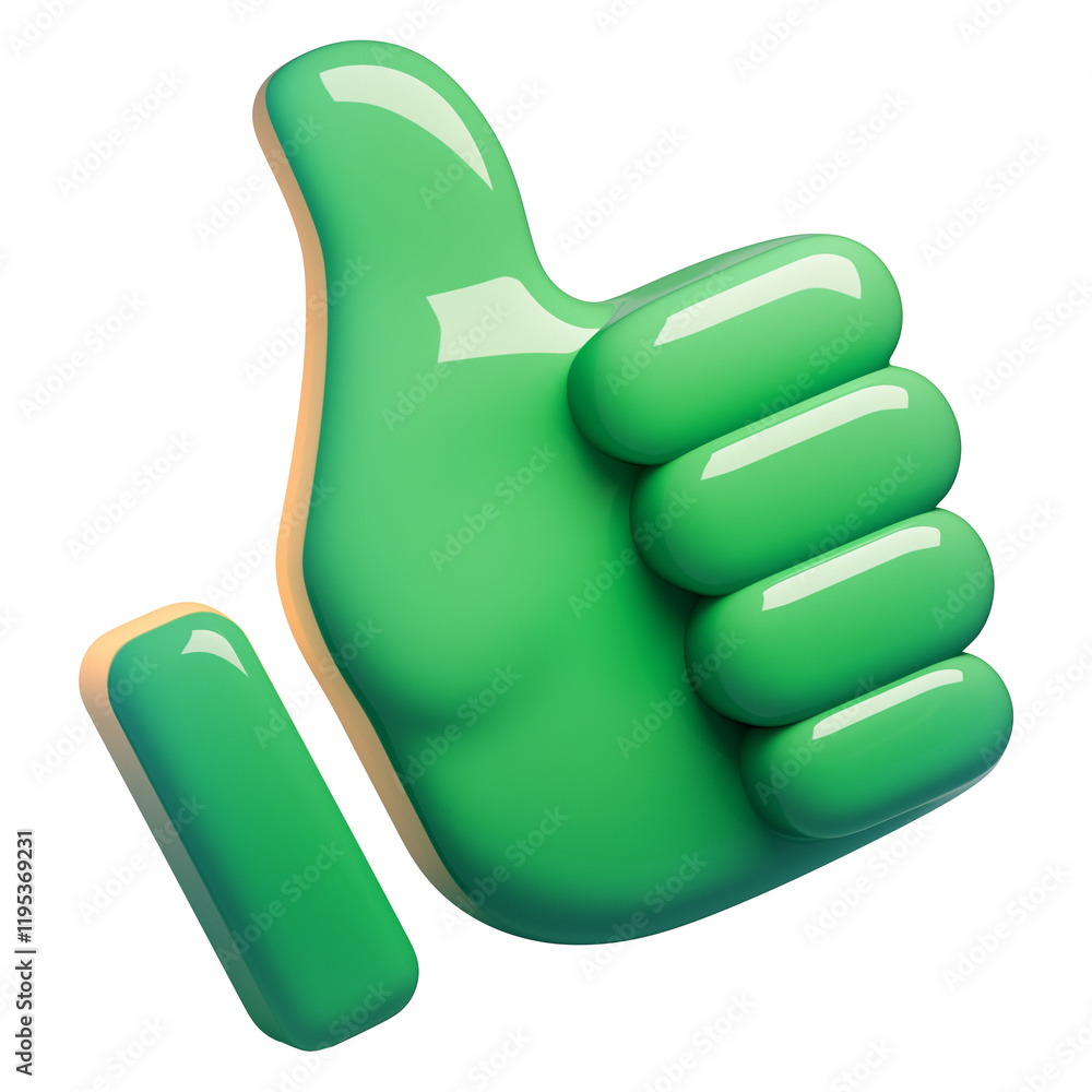 Aufkleber green thumbs up icon with glossy gradient effect, symbolizing approval or agreement, isolated on tra