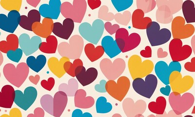 Fototapeta premium Colorful heart patterns create a vibrant and cheerful atmosphere in a playful design suitable for various celebrations. Valentine’s Day, date, engagement, love, wedding, background