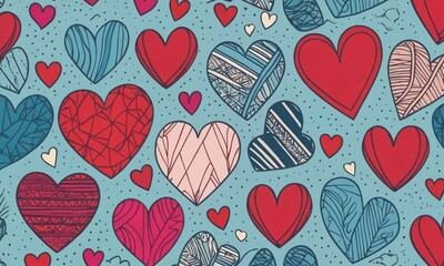 Colorful heart patterns create a vibrant backdrop suitable for celebrations and expressions of love. Valentine’s Day, date, engagement, love, wedding, background