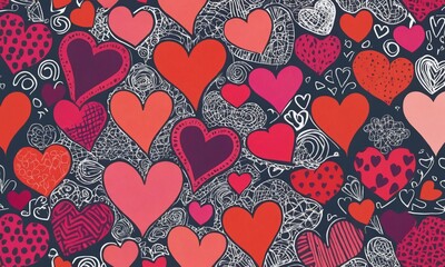 Colorful hearts in assorted patterns create a vibrant and playful backdrop for celebration or decoration. Valentine&rsquo;s Day, date, engagement, love, wedding, background