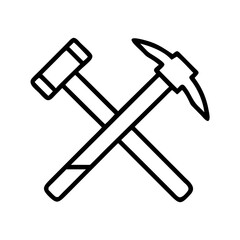 hammer and nails crossed icon, hammer and nails crossed line art - simple line art of hammer and nails crossed, perfect for hammer and nails crossed logos and icons and themed design 