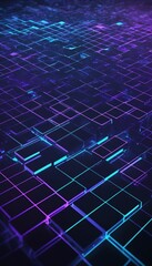Obraz premium Futuristic Abstract Wallpaper Featuring Glowing Blue and Purple Grids with Digital Waves