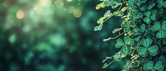 St  Patrick s Day  Green Clover Leaves  Bokeh  Nature Background