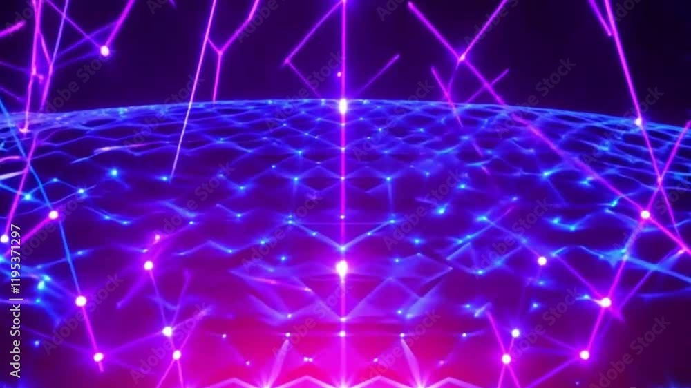 Poster dynamic low-poly 3d surface with pulsing neon lights – futuristic aesthetic featuring triangular fac