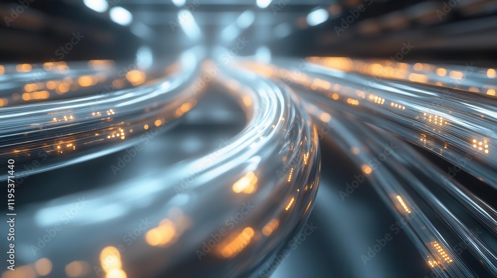 Poster organized networking cables snake through a sleek server room, showcasing intricate management and c