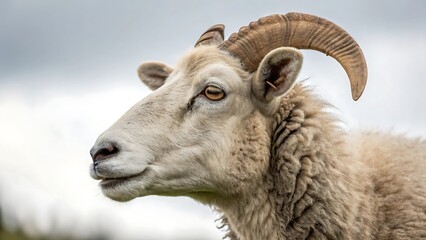 Set of sheep portraits on transparent background. Domestic and wild animal concept.