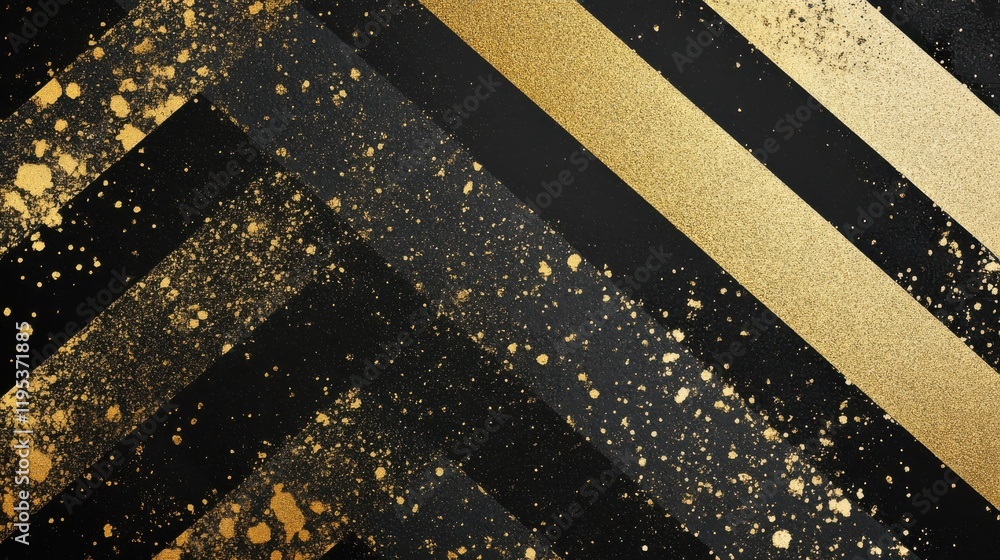 Poster bold diagonal pattern in black and gold with textured accents creates striking visual appeal for des