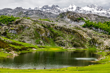 Route to Covadonga, Lakes, Mountains, Cangas de Onis, Asturias, Picos de Europa, Spain