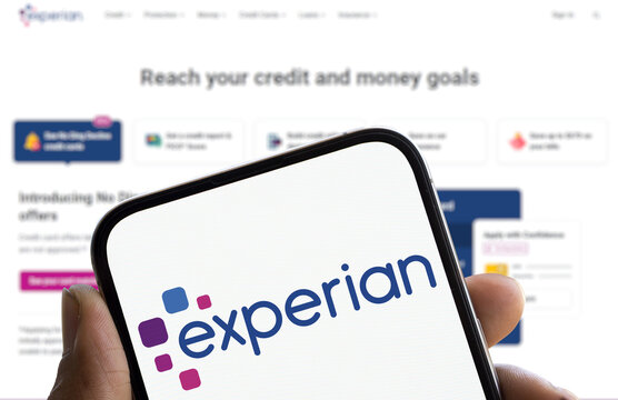 Dhaka, Bangladesh- 11 Dec 2024: experian logo is displayed on smartphone. Experian plc is a multinational data analytics and consumer credit reporting company.