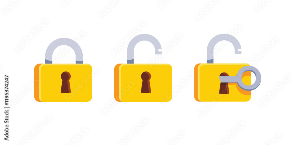 Aufkleber set of lock flat icon. the padlock unlocked and locked with the key. lock closed and lock open. symb