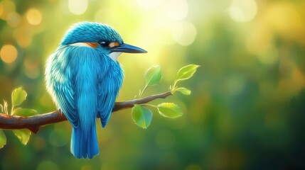 Obraz premium Blue Bird Perched on Branch Ultra HD Vivid Feathers