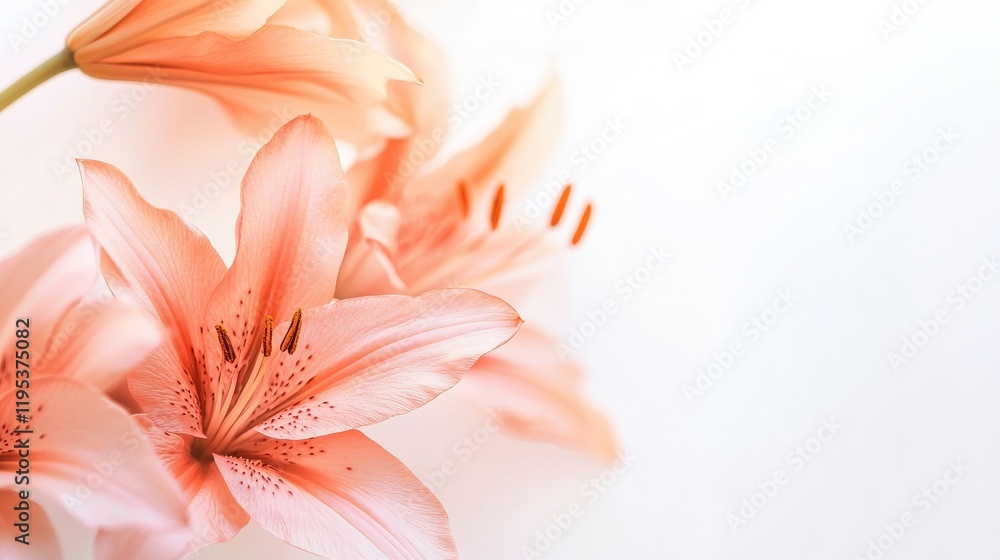 Poster soft pastel lilies in minimalist design on a light background evoke tranquility and elegance in a se