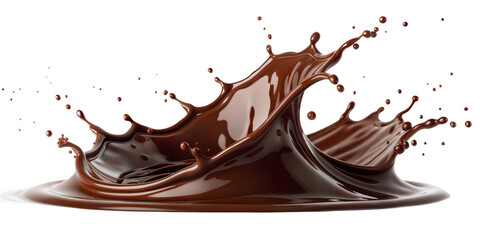 Realistic dark chocolate wave splash on clear background, dessert art