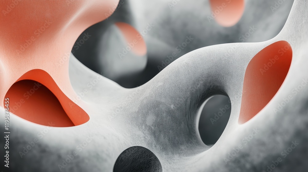 Poster Coral and gray organic shapes create a visually intriguing textured design with blurred edges and forms