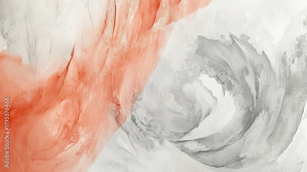 Poster Elegant coral and gray circular brushstrokes create a harmonious abstract composition for modern art enthusiasts