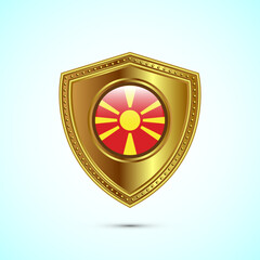 Rounded flag of North Macedonia with glossy gold shield