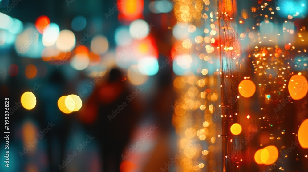 Aufkleber Vibrant bokeh lights create a colorful backdrop in a bustling urban environment during evening hours