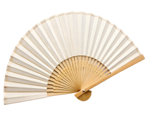 Simple bamboo hand fan for cooling on transparent background