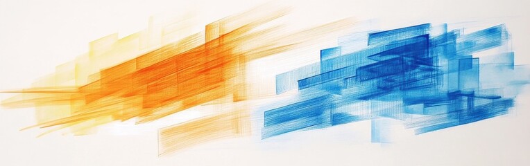 Fototapeta premium Abstract blue and amber pencil strokes create a dynamic blend of colors across an artistic canvas