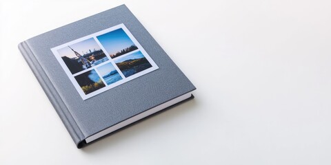 Gray photo album with four landscape images on the cover.