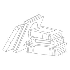 Coloring book of cute different vector books. Stack of books. Educational theme. Vector illustration isolated on white background.