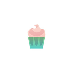 Cupcake with cream flat vector icon, biscuit sweet dessert bakery with mousse topping, cartoon Cafe menu, sugar snack