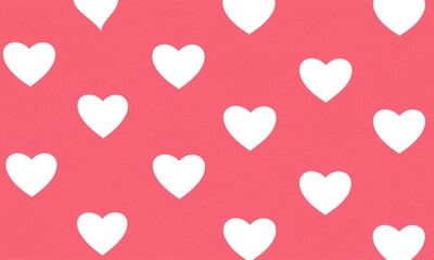 Bright pink background adorned with white hearts creating a playful and cheerful pattern ideal for celebrations. Valentine’s Day, date, engagement, love, wedding, background