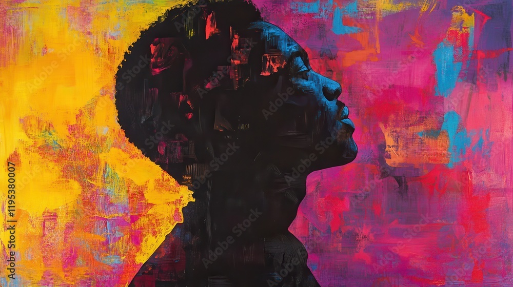 Poster vibrant silhouette of a man against a colorful backdrop expressing emotion and introspection in a st