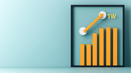 Obraz premium A modern infographic displaying a bar graph with an upward trend in a sleek black frame against a soft turquoise wall.