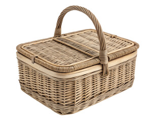 Obraz premium Wicker picnic basket with a handle for carrying on transparent background, summer essentials