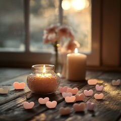 A dreamy Valentine's Day concept with heart shapes and warm bokeh lights, perfect for romantic themes or seasonal celebrations.