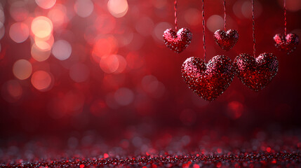 Valentine's red hearts glow