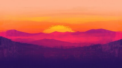 Obraz premium Vibrant sunset hues create a stunning textured landscape over rolling mountains and valleys