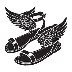 Hermes's Winged Sandals Silhouette Vector Illustration, Solid White Background.