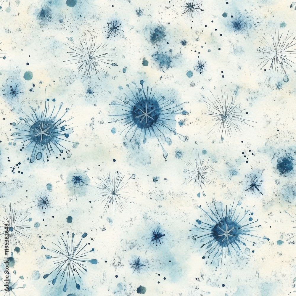 Poster serene watercolor doodle illustrations of abstract patterns creating a peaceful ambiance in soft blu