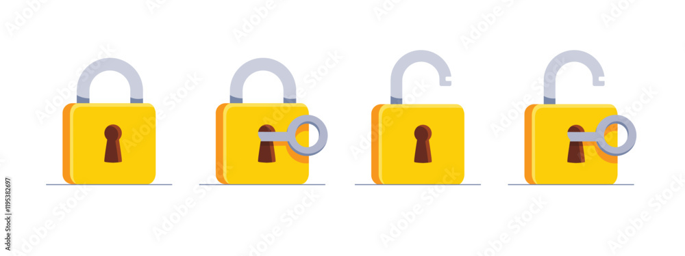 Aufkleber set of lock flat icon. padlock unlocked and locked with the key. lock closed and lock open. symbol p