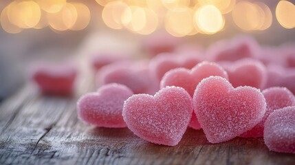Obraz premium A dreamy Valentine's Day concept with heart shapes and warm bokeh lights, perfect for romantic themes or seasonal celebrations.