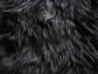 Naklejka premium textured close-up of luxurious black fur, showcasing its rich depth and softness, inviting a tactile response. the image focuses on the intricate patterns found in shaggy black fur